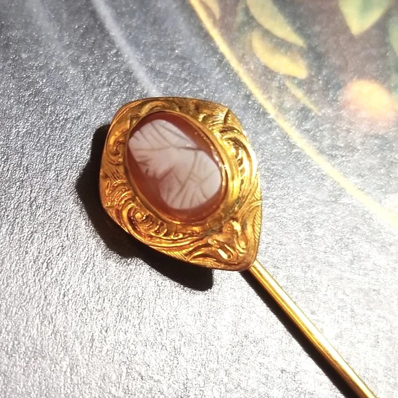 Antique Hard Stone Cameo Stick Pin PSCO - Picture 1 of 8